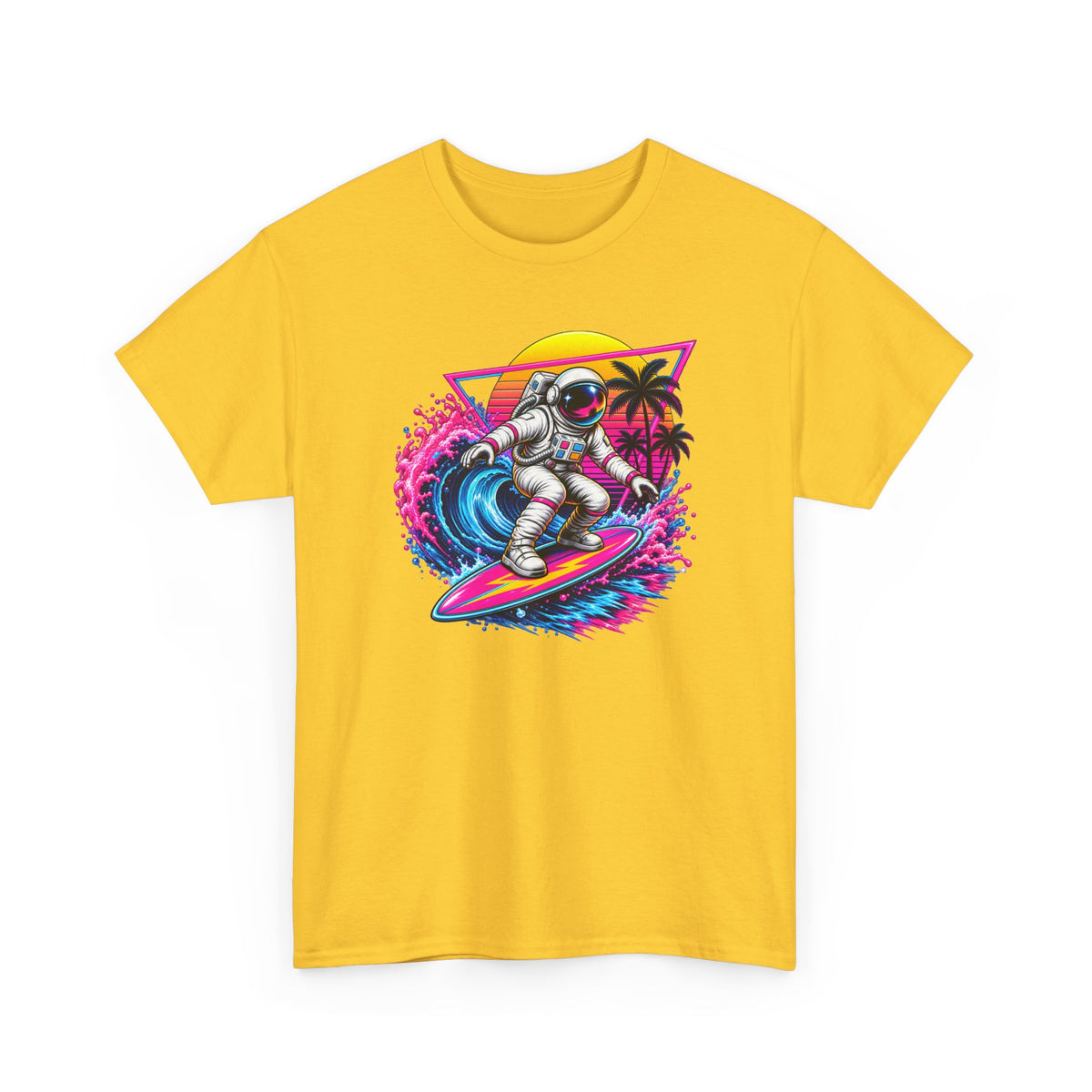 Surfing Astronaut T-Shirt | Space Surfer Graphic Tee, Retro Wave Palm Design