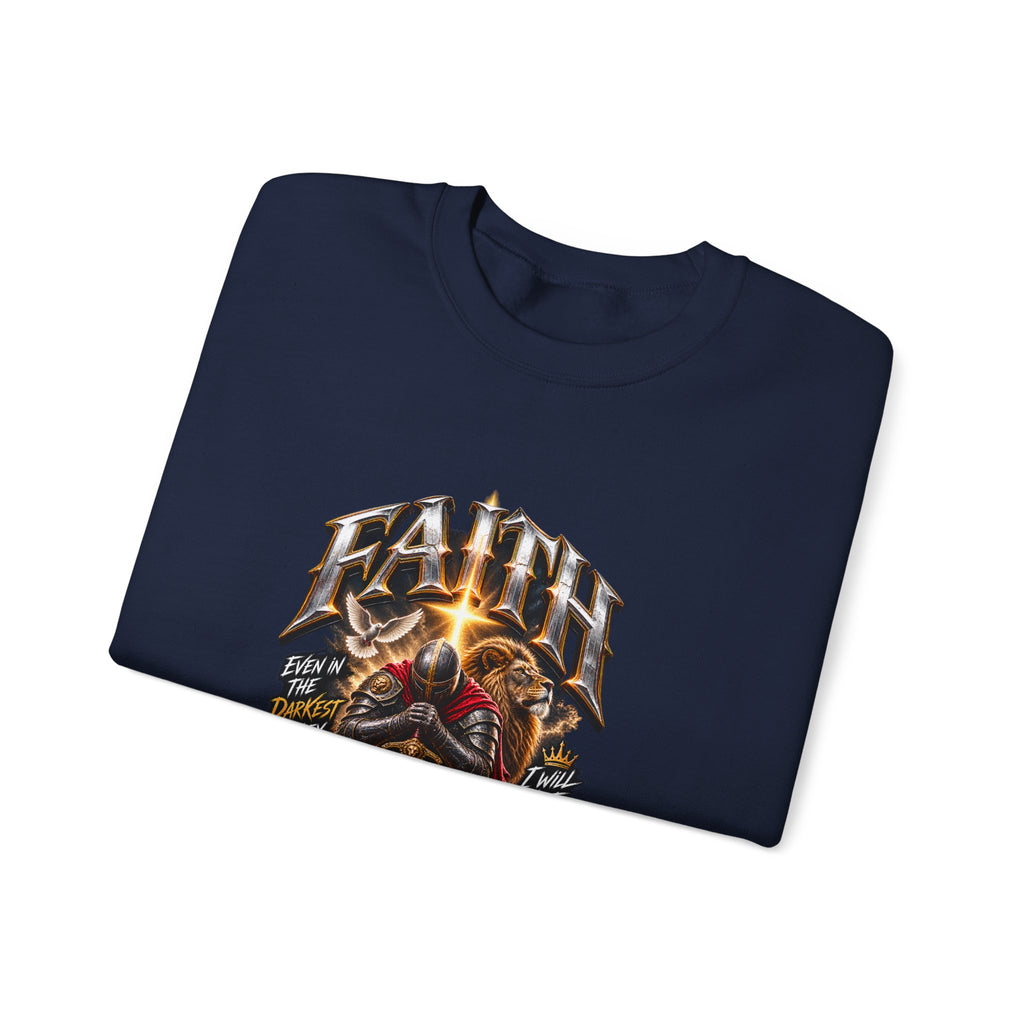 Faith Knight Graphic Sweatshirt – Medieval Sword & Shield Christian Design